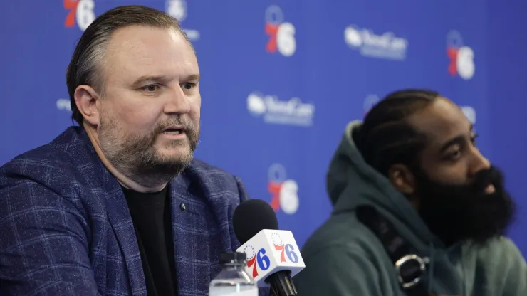 CAMDEN, NEW JERSEY – FEBRUARY 15: President of basketball operations Daryl Morey responds during a press conference at the Seventy Sixers Practice Facility on February 15, 2022 in Camden, New Jersey. (Photo by Tim Nwachukwu/Getty Images) NOTE TO USER: User expressly acknowledges and agrees that, by downloading and or using this photograph, User is consenting to the terms and conditions of the Getty Images License Agreement.
